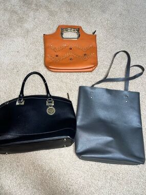 Gray Vegan Leather Tote Bag with Long Shoulder Straps